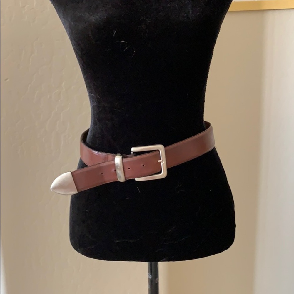 Brown Leather Belt W/ Silver Buckle Buckle SZ M